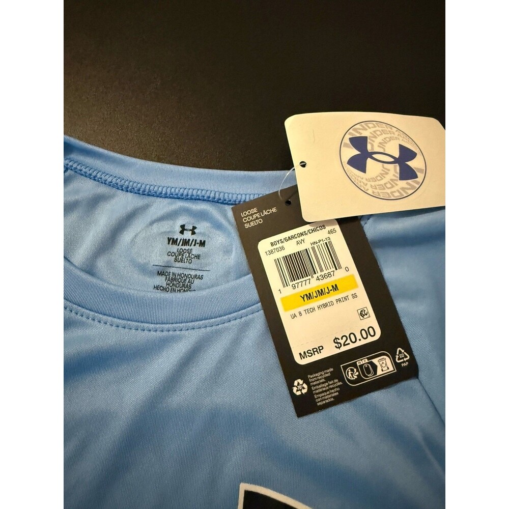Under Armour Boys T-Shirt Youth Medium Blue Big Logo Graphic Athletic NWT Tee - Picture 3 of 5